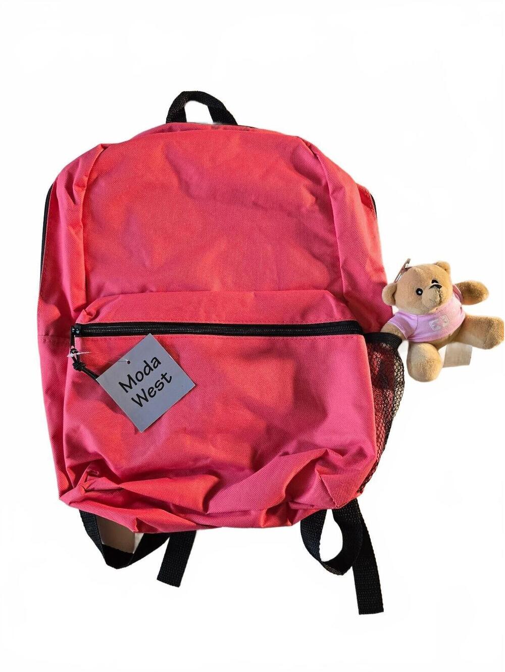 Moda West Pink Backpack 17" School Bag with Teddy Bear Keychain - Brand New